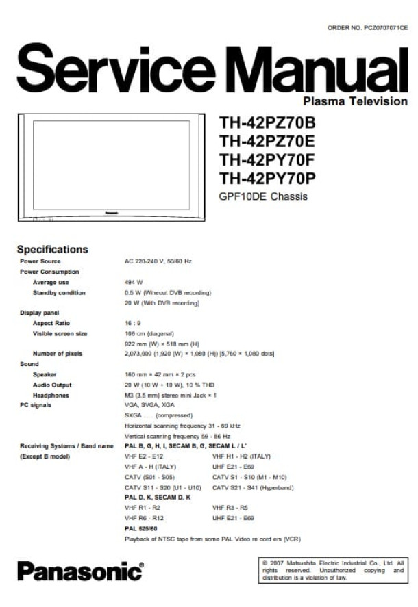 GPF10DE_TH-42PZ70B ,TH-42PZ70E ,TH-42PY70F ,TH-42PY70P